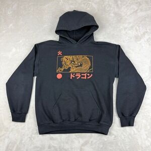Empyre Hoodie Mens Medium Black Dragon Graphic Pullover Japanese Streetwear Y2K